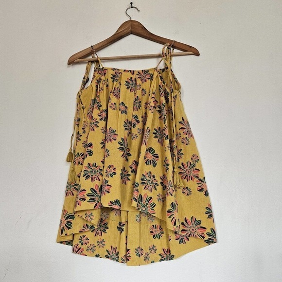 Free People Womens Indigo Molly Tunic Blouse Size XS Gilded Combo Yellow Floral - Picture 6 of 11